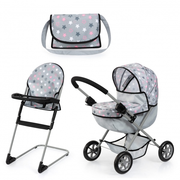 Bayer Cochecito Para Muñeca Plegable, Silla Alta, y Bolsa.