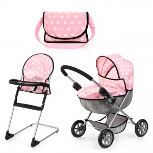 Bayer Cochecito Para Muñeca Plegable, Silla Alta, y Bolsa