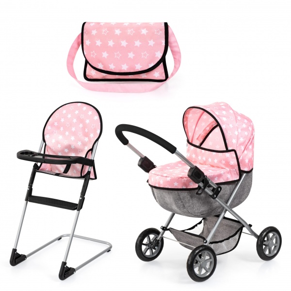 Bayer Cochecito Para Muñeca Plegable, Silla Alta, y Bolsa
