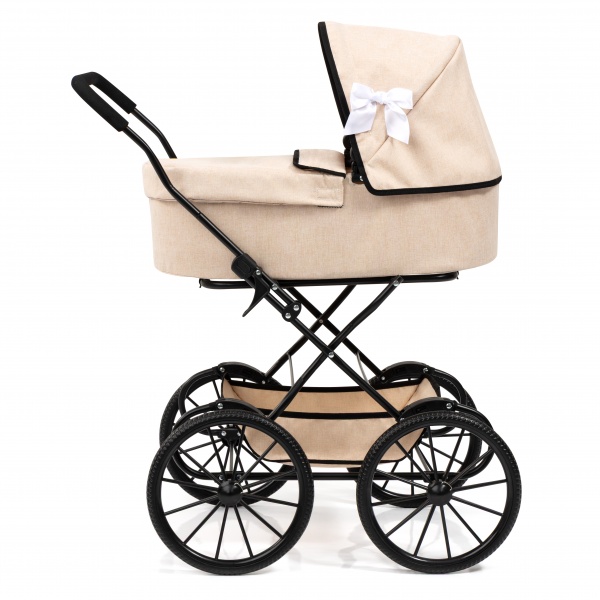 Bayer Design 14375AA Doll's pram nostalgic, doll stroller classic, with integrated basket, bag, Beige - Imagen 3