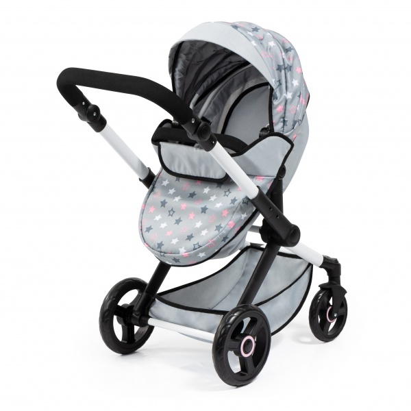 Bayer Design Doll Stroller, Pram Xeo - Grey, Pink, Stars - Includes Shoulder Bag, Fits Dolls Up to 18', - Imagen 2