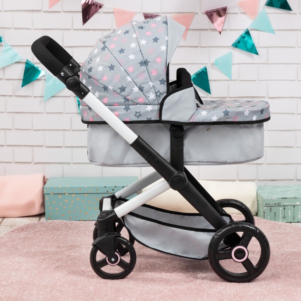 Bayer Design Doll Stroller, Pram Xeo - Grey, Pink, Stars - Includes Shoulder Bag, Fits Dolls Up to 18', - Imagen 3
