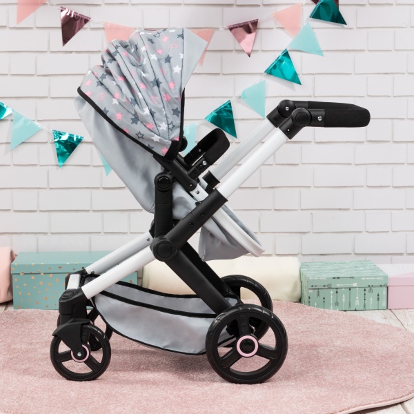 Bayer Design Doll Stroller, Pram Xeo - Grey, Pink, Stars - Includes Shoulder Bag, Fits Dolls Up to 18', - Imagen 4