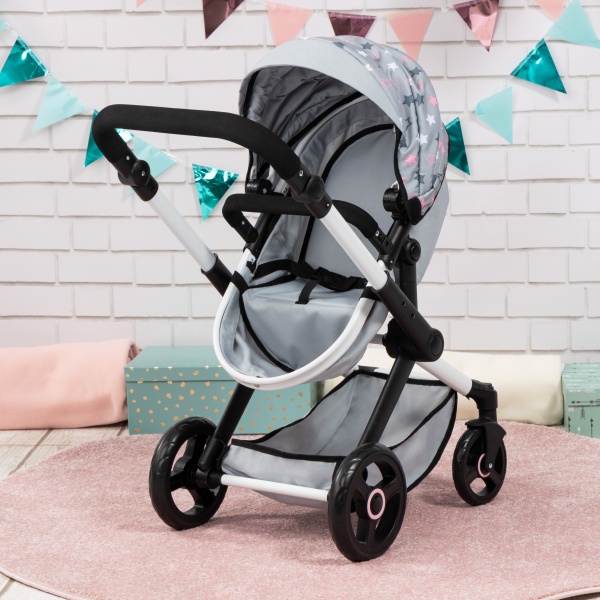 Bayer Design Doll Stroller, Pram Xeo - Grey, Pink, Stars - Includes Shoulder Bag, Fits Dolls Up to 18', - Imagen 5
