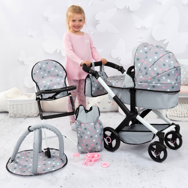 Bayer Design Doll Stroller, Xeo - Juego de 11 Piezas - Gris, Rosa, Estrellas, Bolso y Accesorios para Muñecas de hasta 18 Pulgadas, - Imagen 6